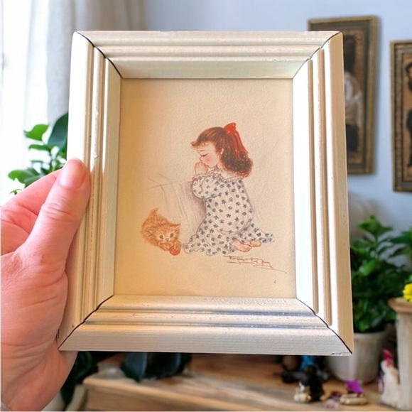 VINTAGE Prints - Little Girl & Boy Saying Bedtime Prayers - Nursery - Picture 2 of 8